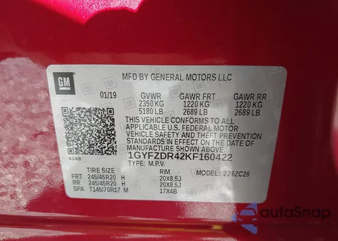 2019 Cadillac Xt4 Premium Luxury z USA, uszkodzony, nr VIN 1GYFZDR42KF160422